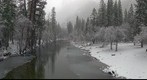 Merced River downstream from Clark Bridge during winter storm