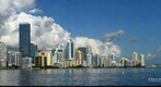 The Buildings on Brickell Avenue in Miami, Florida, as seen from the Rickenbacker Causeway