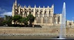 Palma de Mallorca Cathedral with Fountain from Parc de la mar, Mallorca, Spain