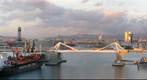 Barcelona harbor at sunset
