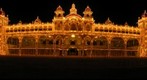 Mysore Palace featuring Sunday/Dasara lighting, frontal view detail