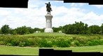 Houston, Texas: Luck in Hermann Park - Park Train - Sam Houston Statue - Metro Train & Jet Aircraft Entering Flight Path to Hobby Airport