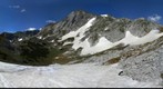 Hiking to Hochschwab, Styria, Austria - crossing a snowfield