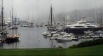 Camden, Maine - Fog rolling through the harbor
