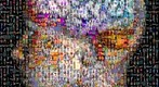 Photomosaic image of a brain superimposed over a woman's head