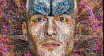Photomosaic of the human brain superimposed over a man's head. 