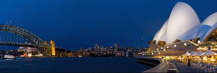 Sydney Opera Bar Night View, Circular Quay, Harbour Bridge and Opera House, 5:18pm, Jun 21, 2011