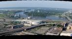 View of the flooded Missouri River from the First National Building in downtown Omaha.