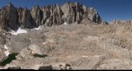 Mt Whitney ridge line and south east face as seen from Wotan's Throne: Mt Muir, the Needles, Keeler, 97 switchbacks, Pinnacle Ridge, Mt Russell, south east face valley