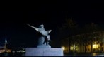 Evert Taube statue and the City Hall, Stockholm, Sweden