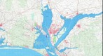 Mapa topográfico de 36x36 Kms del área de Huelva capital