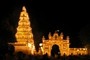 Illuminated gopuram and south gate, Mysore Palace