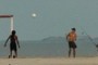 Playing soccer