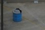blue trash can