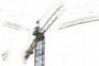 A crane works